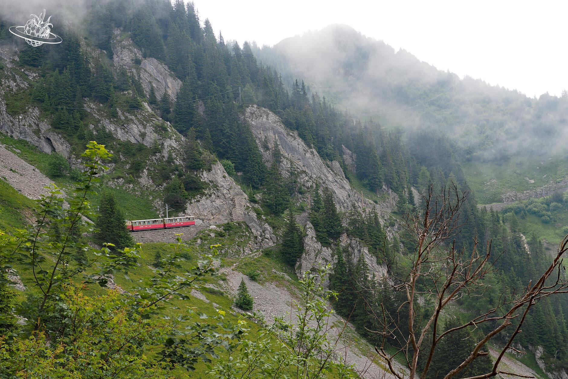Eine Bergeisenbahn auf dem Weg nach oben