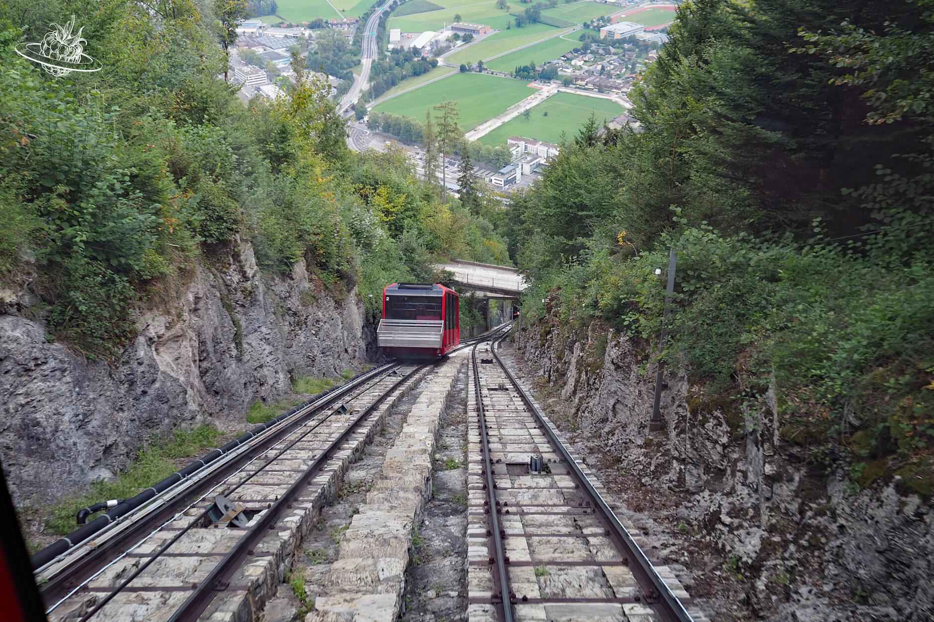Blick auf Geleise und Zug